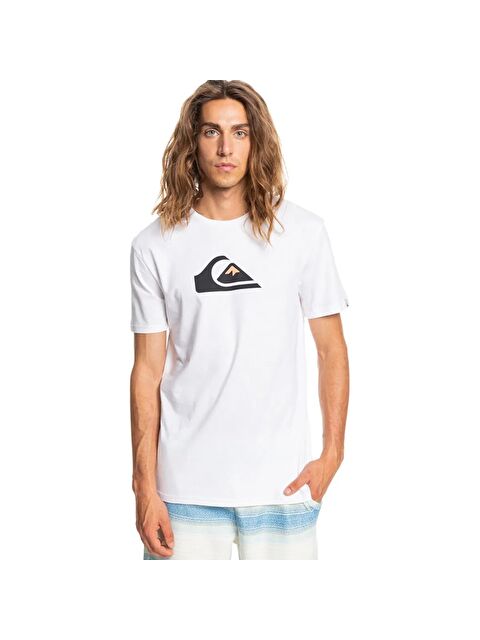 Quiksilver Comp Erkek Beyaz Baskılı Bisiklet Yaka Spor Tişört