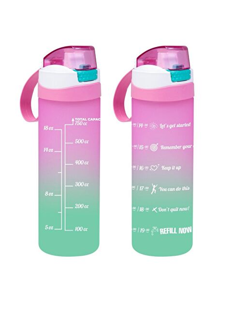 Herevin 161670-161 Su Şişesi - Motivasyon Su Matarası - Plastik Renkli Suluk Pembe 750cc - S000104760-20024