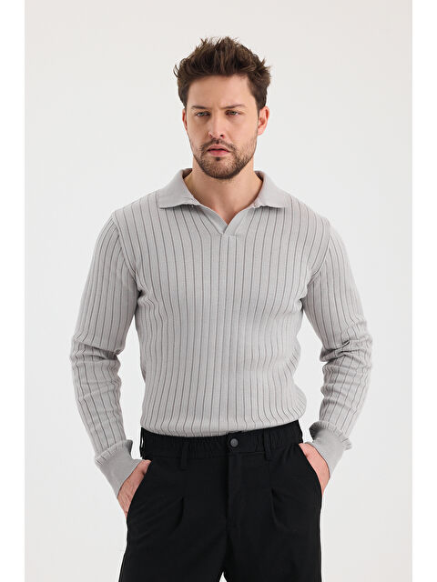 Tarz Cool Erkek Polo Yaka Fitilli Triko Kazak - S000141623-19987