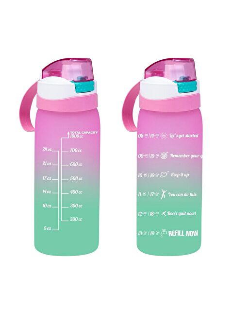 Herevin 161646-161 Su Şişesi - Motivasyon Su Matarası - Plastik Renkli Suluk Pembe 1lt - S000104759-20024