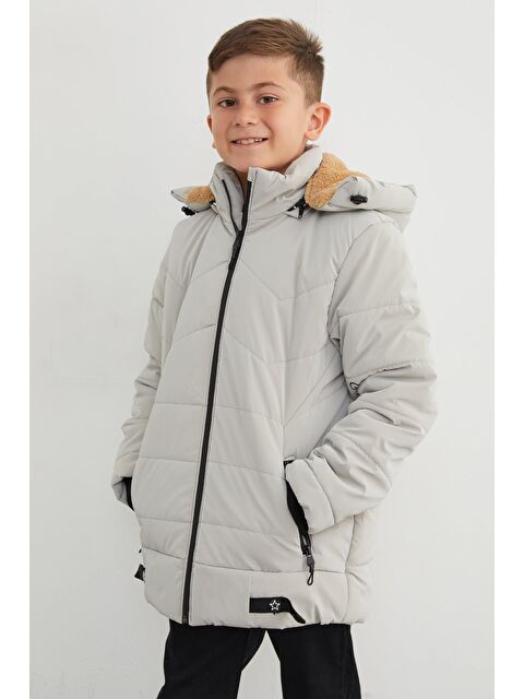 Fullamoda Kolu Baskılı Fermuarlı Kapüşonlu Erkek Çocuk Mont - S000447592-20600