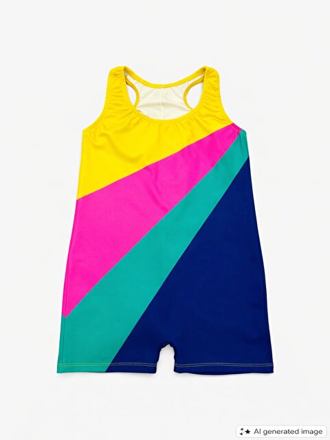 Modanino Kız Çocuk Yüzücü Şortlu Tek Parça Tulum Mayo Takımı 5-16 Yaş 12231 - S000379849-23173