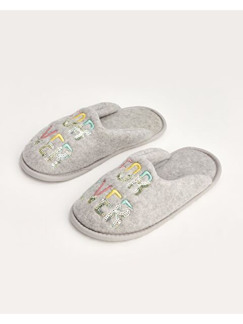 Chirpy DESU - Forever Yazılı Gri Kadın Ev Terliği - S000268974-20600