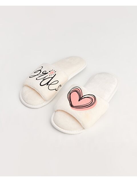 Chirpy Bride - Yazılı Beyaz Gelin Terliği - S000244947-20063