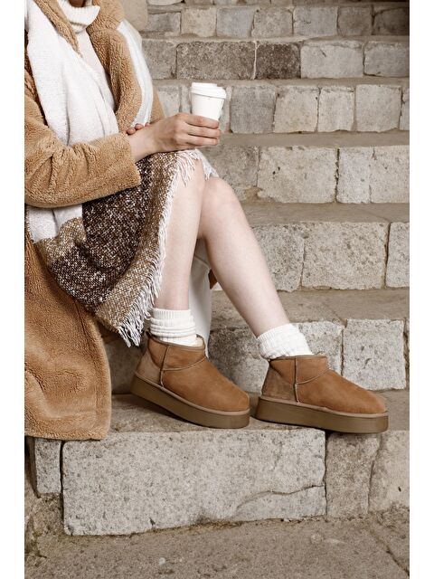 GÖNDERİ(R) TABA  Hakiki Post Mini Platform Taban Kadın Kürklü Bot 34021 - S000067957-14955