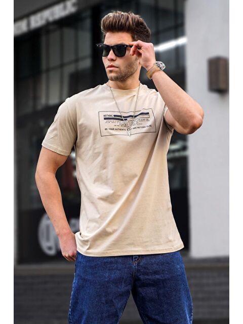 Madmext Erkek Bej %100 Pamuk Tişört 5389 - S000016390-19928