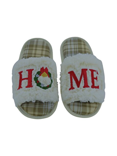 Chirpy HEU - Home Yazılı Pötikare Desenli Kadın Ev Terliği - S000252890-37198