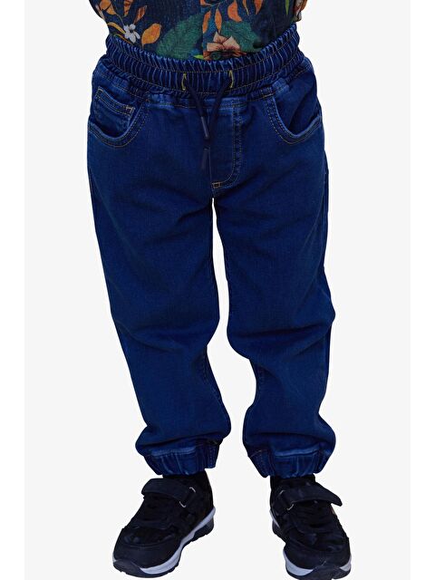 Breeze Erkek Çocuk Jean Pantolon Bağcıklı Paçası Lastikli Koyu Mavi (1.5-5 Yaş) - S000160089-19393