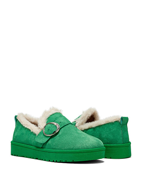 TONNY BLACK Kadın Yeşil Süet Rahat Kalıp İçi Kürklü Tokalı Kısa Bot - S000125225-18194