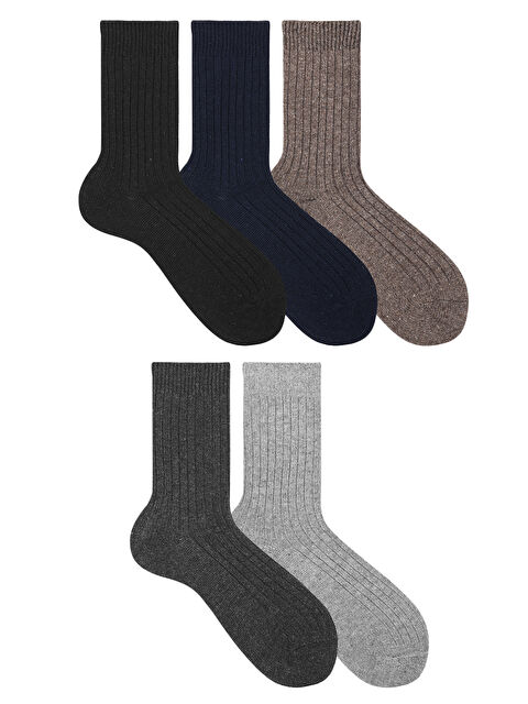 Ozzy Socks 5 Çift Kışlık Erkek Lambswool Yünlü Uyku Çorabı Soft Touch - S000142726-27074