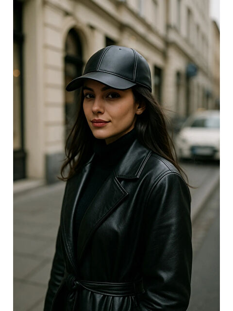 Luminos Butik Unisex Siyah Deri Kep Şapka Spk1104 - S000204117-19351