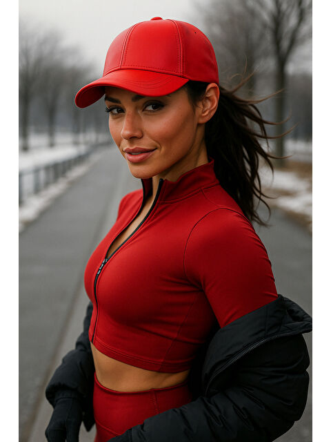 Luminos Butik Unisex Kırmızı Deri Kep Şapka Spk1104 - S000204117-20045