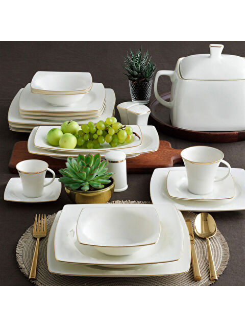 GÜRAL PORSELEN Carolıne 85 Parça Kare Bone Yemek Takımı - 20 - S000294510-37646