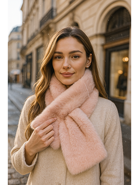 Luminos Butik Kadın Pudra Pelüş Kaşkol Boyunluk Atkı Byn01 - S000250404-7152