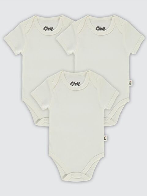 Civil Baby Düz Kısa Kol 3 lü Çıtçıtlı Badi
