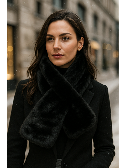 Luminos Butik Kadın Siyah Pelüş Kaşkol Boyunluk Atkı Byn01 - S000250404-19351