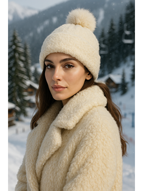 Luminos Butik Ponponlu Bej İçi Yünlü İthal Bere BERE1136 - S000273672-19928