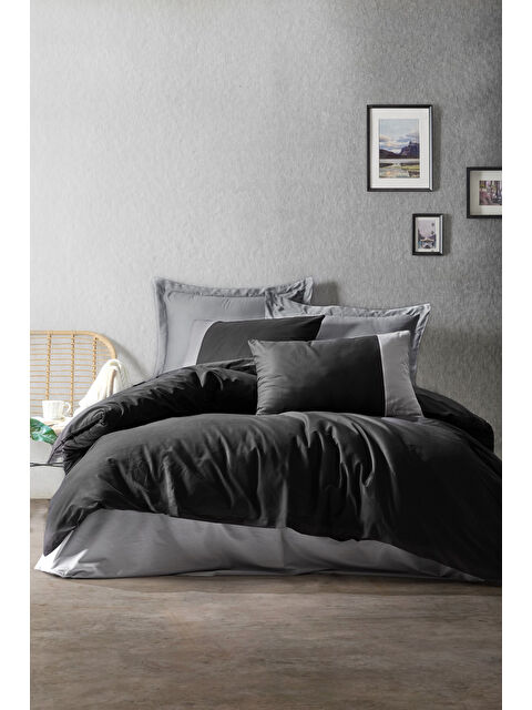 Varol Pamuk Box Plain Çift Kişilik Nevresim Takimi Siyah-Gri - S000448071-23173