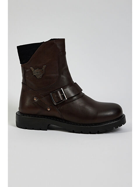 TONNY BLACK Erkek Kahve Siyah Rahat Kalıp Tokalı Hakiki Deri Fermuarlı Bot