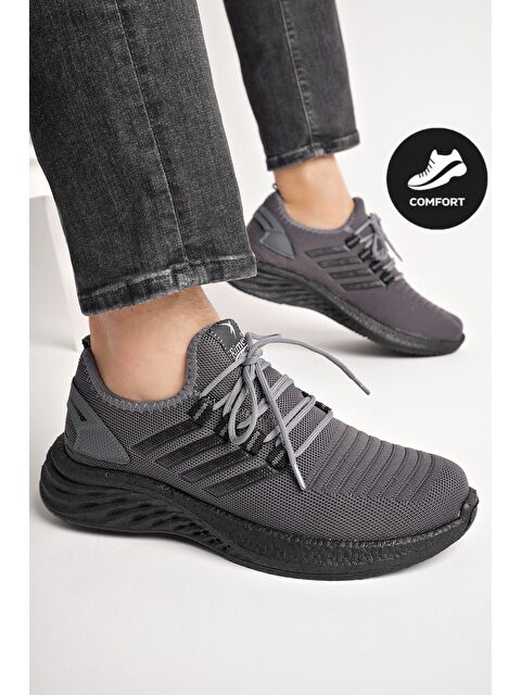 Muggo Montag Garantili Günlük Ortopedik Kaymaz Taban Bağcıklı Çizgili Erkek Sneaker Spor Ayakkabı - S000185851-33408