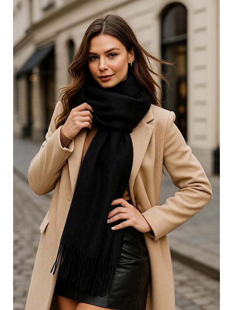 Remsa Mayo Püsküllü Buklet Atkı Şal 45X200 cm 1285 Siyah - S000127765-19351