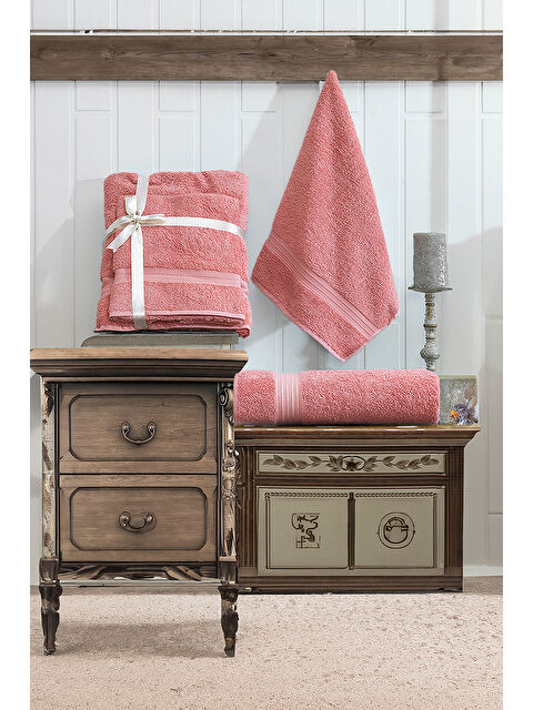 UPSTYLE 2'li %100 Pamuk Banyo Havlu Seti  Somon 90x160 cm ve 50x90 cm Yumuşak ve Emici - S000266341-24085