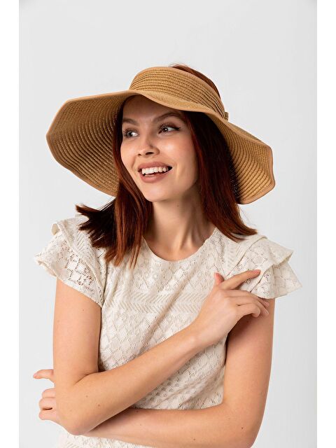 Luminos Butik Camel Kurdeleli Hasır Vizör Şapka Hsr2080