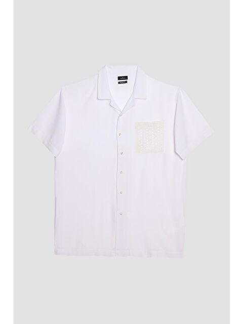 TUDORS Relax Fit Rahat Kesim Kısa Kollu Apaş Yaka Cepli Viskon Gömlek