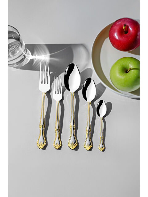 Nehir Lalezar Altın Saten 6 Kişilik 30 Parça Kutulu Çatal Kaşık Takımı - S000496200-20076