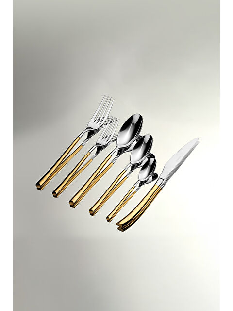 Nehir Elegance Altın Sade 6 Kişilik 36 Parça Kutulu Çatal Kaşık Bıçak Takımı - S000496544-20076