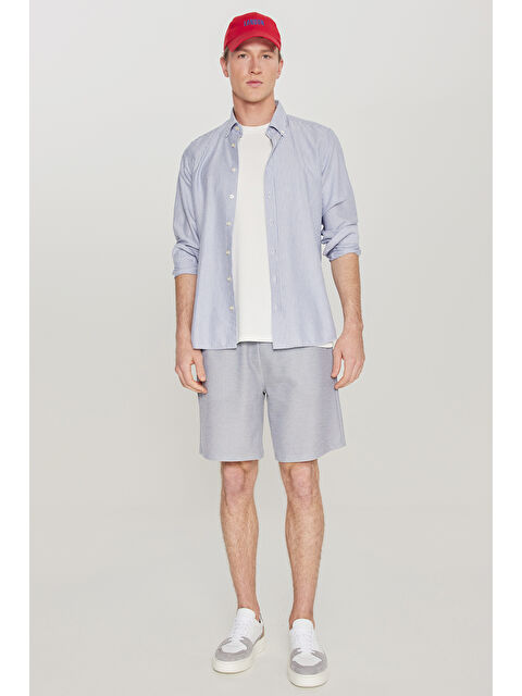 AC&Co / Altınyıldız Classics Erkek Lacivert Pamuklu Standart Fit Normal Kesim Beli Bağlamalı Yan Cepli Örme Şort