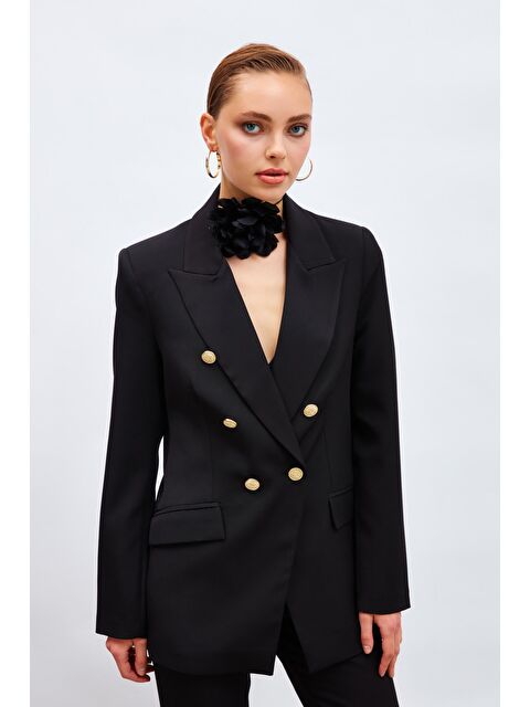 SATEEN Düğmeli Blazer Ceket - Siyah - S000323591-19351