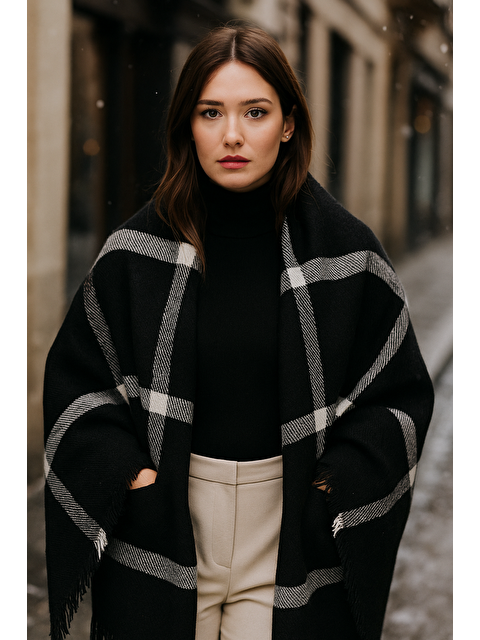 Luminos Butik Kadın Siyah Desenli Atkı - Şal 70x180 SAL1234 - S000250414-19351