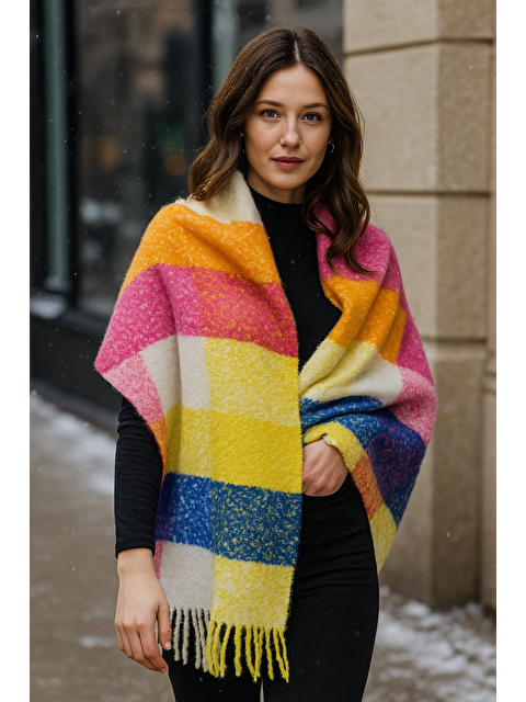 Luminos Butik Kadın Fuşya Püsküllü Buklet Atkı - Şal 40x250 Cm Sal1256 - S000250435-18686