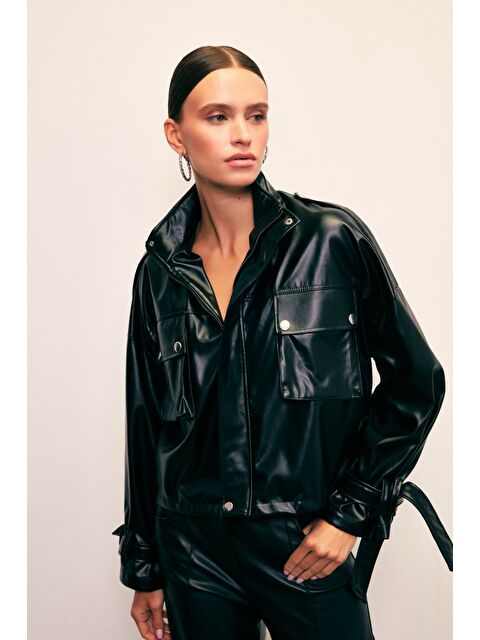 SATEEN Cepli Deri Ceket - Siyah - S000323806-19351