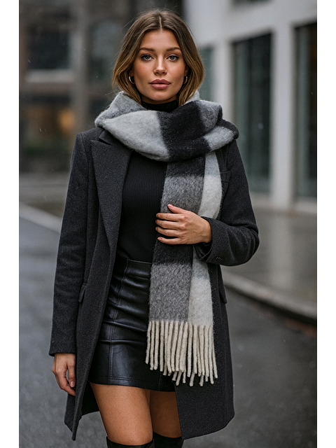 Luminos Butik Kadın Siyah Omuz Şalı Atkı 45x200 Cm Sal1270 - S000250424-19351