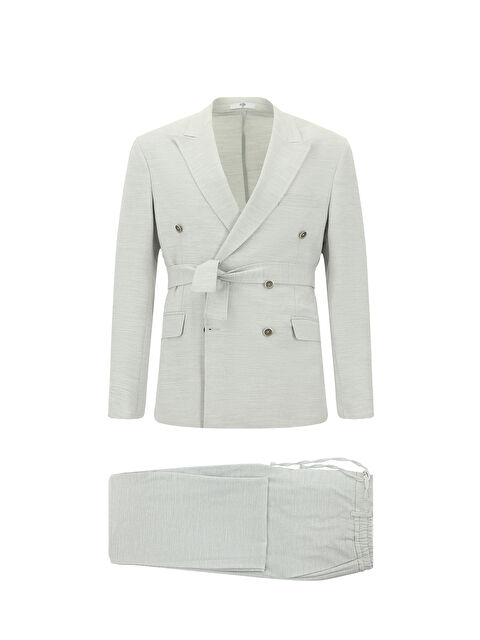 Kiğılı Regular Fit Keten Karışımlı Beli Lastikli İpli Kuşaklı Kruvaze Takım Elbise - S000403982-17308