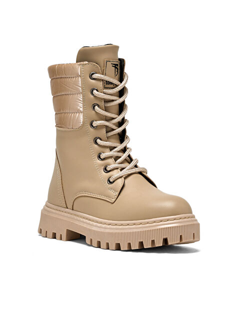 TONNY BLACK Kız Çocuk Bej Termo Taban Yanı Kapitone Desenli Bağcıklı ve Fermuarlı Bot - S000104070-19928