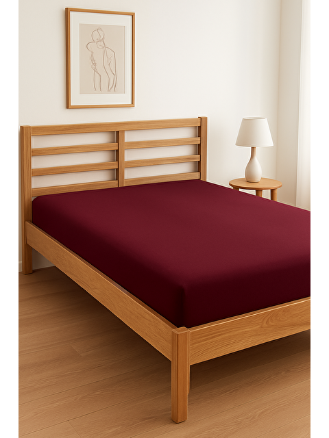 UPSTYLE Penye Lastikli Çarşaf Pamuklu Jersey Battal Kişilik 180x200cm Bordo - S000360987-19951