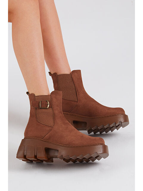 TONNY BLACK Kadın Taba Süet Rahat Kalıp Kalın Taban Tokalı Lastikli Bot - S000051480-19413