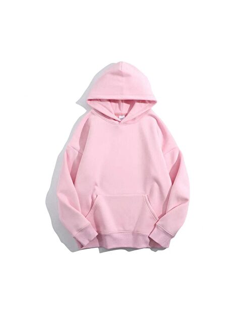 Trendseninle Kadın Pembe Düz Oversize Kapüşonlu Sweatshirt - S000125723-20024