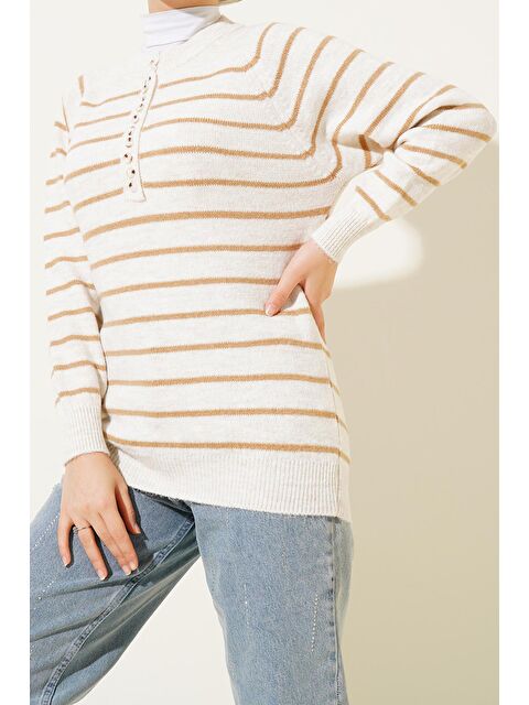 Bigdart 15808 Düğmeli Kazak - Bisküvi - S000085426-19928