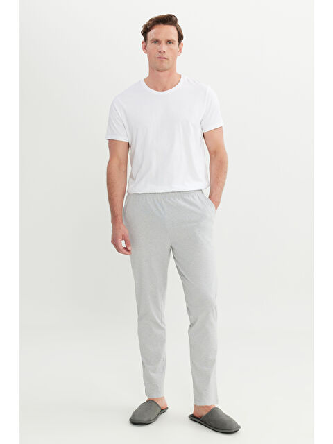 AC&Co / Altınyıldız Classics Erkek Gri Melanj Pamuklu Standart Fit Normal Kesim Beli Lastikli Cepli Pijama Altı