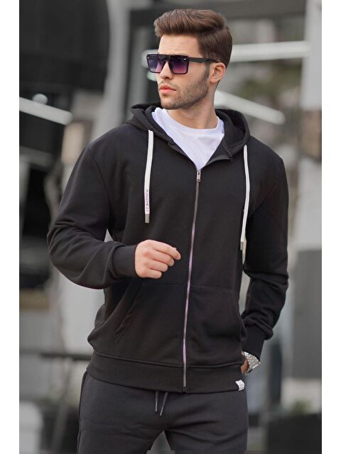 Madmext Siyah  Kapüşonlu Fermuarlı Sweatshirt 6161 - S000079650-19351