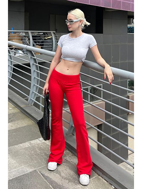 Madmext Kırmızı Beli Fitilli Yüksek Bel İspanyol Paça Pantolon Mg2096 - S000206202-20045