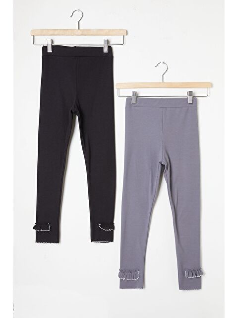 Timi Kids Kız Çocuk Fitilli Fırfırlı 2li Tayt Siyah-Gri 16364 - S000051188-37444