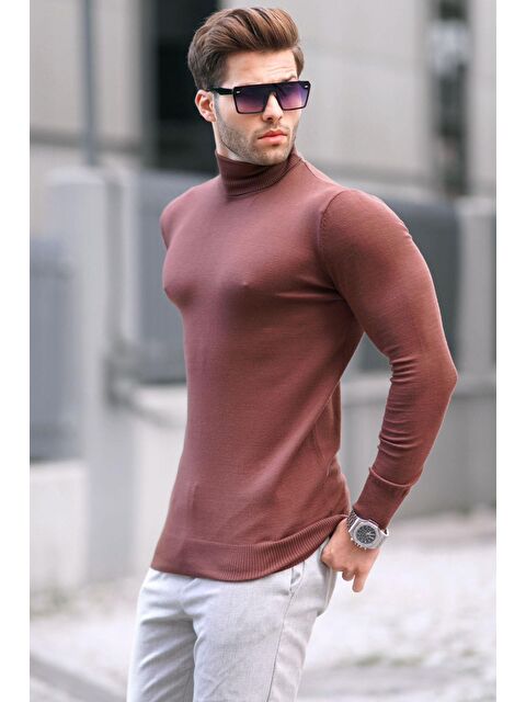 Madmext Kahverengi Balıkçı Yaka Erkek Triko Kazak 6809 - S000060023-19413