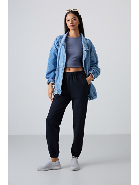 Tommylife Lacivert Cepli Yüksek Bel Rahat Form Lastik Paça Kadın Eşofman Alt - 94583 - S000029653-21164