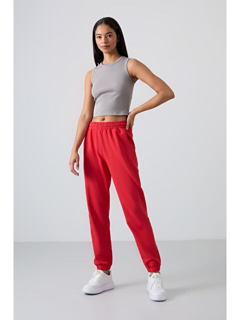 Tommylife Kırmızı Cepli Yüksek Bel Rahat Form Lastik Paça Kadın Eşofman Alt - 94583 - S000029653-20045