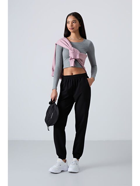 Tommylife Siyah Cepli Yüksek Bel Rahat Form Lastik Paça Kadın Eşofman Alt - 94583 - S000029653-19351